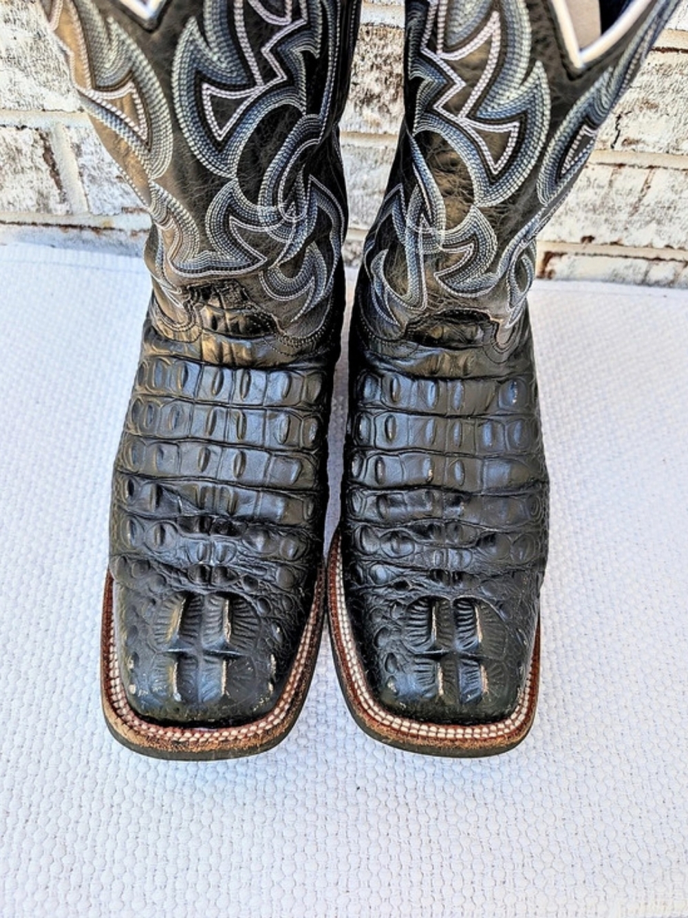 Men's Western Caiman tail square toe exotic cowboy   Boots US 11 D Black